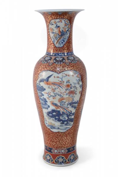 Chinese Imari Style Orange and Gold Monumental Urn