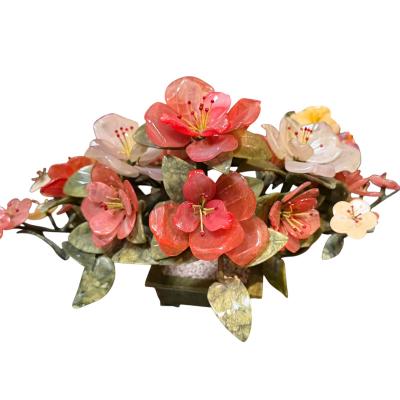 Chinese Jade Tree With Rose Quartz White Carnelian Botanicals in Jade Planter