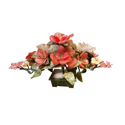 Chinese Jade Tree With Rose Quartz White Carnelian Botanicals in Jade Planter