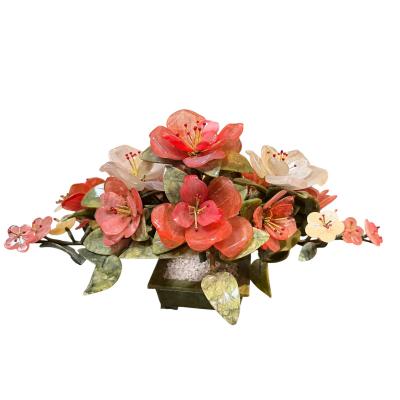 Chinese Jade Tree With Rose Quartz White Carnelian Botanicals in Jade Planter