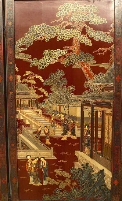 Chinese Lacquered 4 Fold Screen