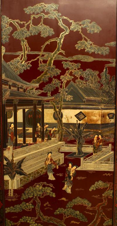 Chinese Lacquered 4 Fold Screen