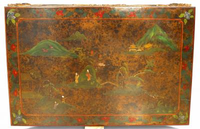 Chinese Lacquered Landscape Scene Coffee Table