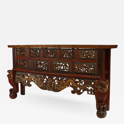 Chinese Lacquered and Marble Top Console Table