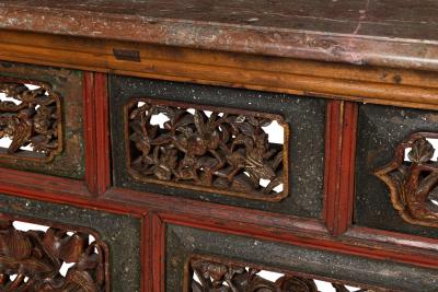 Chinese Lacquered and Marble Top Console Table