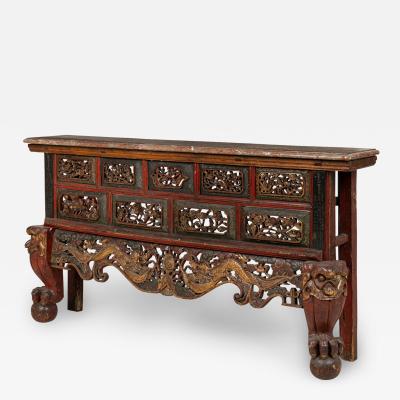 Chinese Lacquered and Marble Top Console Table