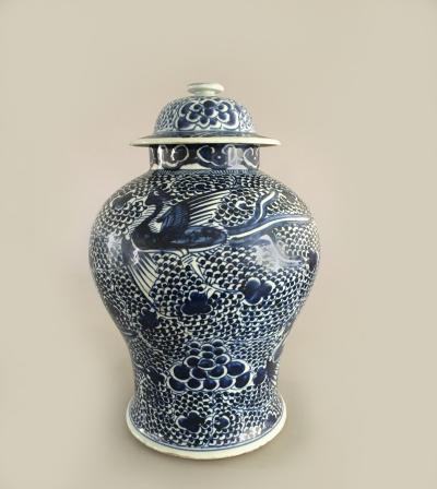 Chinese Mached Pair Blue and White Vases and Lids