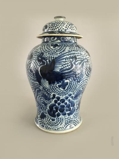 Chinese Mached Pair Blue and White Vases and Lids