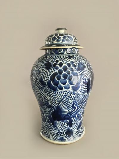 Chinese Mached Pair Blue and White Vases and Lids