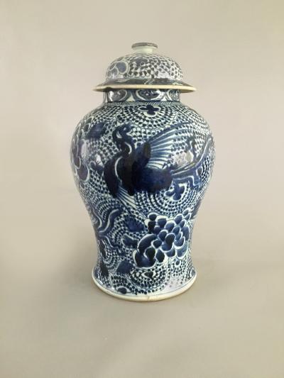 Chinese Mached Pair Blue and White Vases and Lids