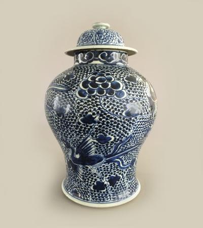 Chinese Mached Pair Blue and White Vases and Lids