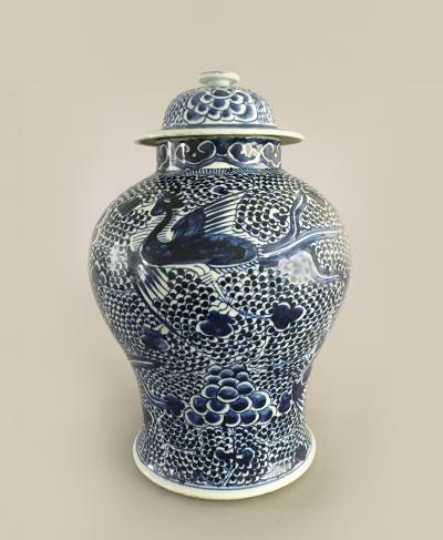 Chinese Mached Pair Blue and White Vases and Lids