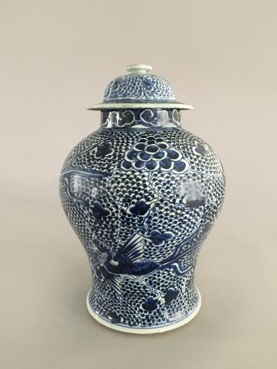 Chinese Mached Pair Blue and White Vases and Lids