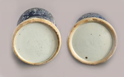 Chinese Mached Pair Blue and White Vases and Lids