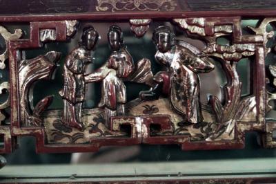 Chinese Maroon Lacquered Wall Shelf