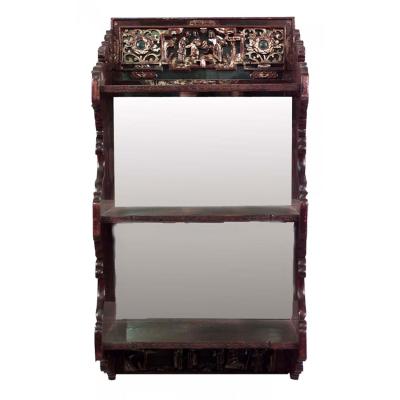 Chinese Maroon Lacquered Wall Shelf
