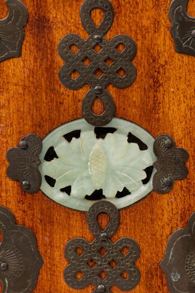 Chinese Mid Century Inlaid Metal 4 Drawer Jewelry Box Cabinet