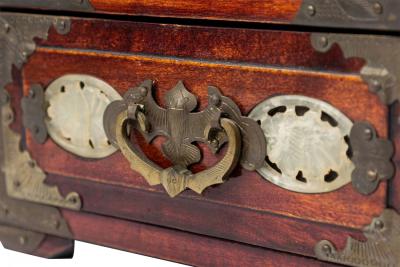 Chinese Mid Century Inlaid Metal 4 Drawer Jewelry Box Cabinet