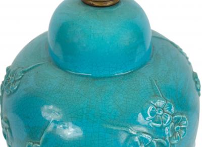 Chinese Mid Century Turquoise Porcelain Table Lamp