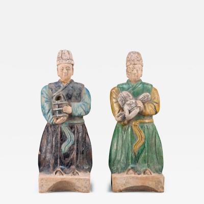 Chinese Ming Dynasty Glazed Pottery Attendants