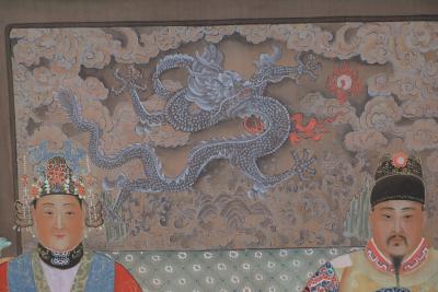 Chinese Ming Dynasty Style Paper and Silk King and Queen Portrait Hanging Scroll