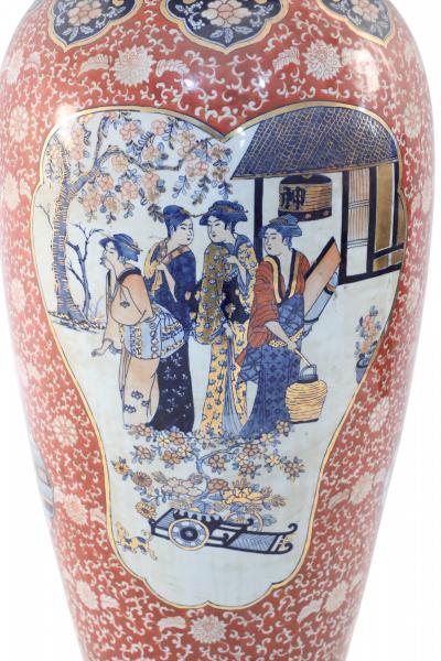 Chinese Monumental Imari Style Figurative Scene Lidded Urn