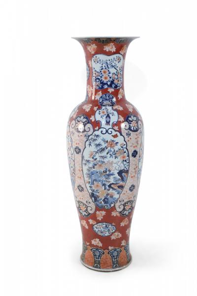 Chinese Monumental Imari Style Orange White and Blue Porcelain Urn