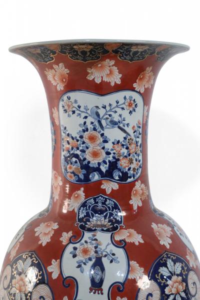 Chinese Monumental Imari Style Orange White and Blue Porcelain Urn