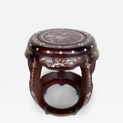 Chinese Mother of Pearl Inlaid Round Wood Drum Side Table