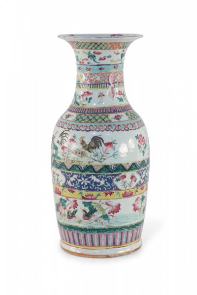 Chinese Multicolor Banded Pattern Porcelain Urn