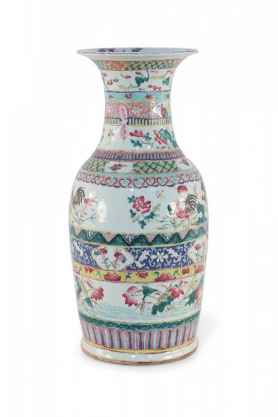 Chinese Multicolor Banded Pattern Porcelain Urn