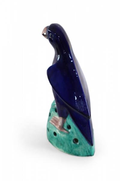 Chinese Navy Glazed Porcelain Parrot Statue