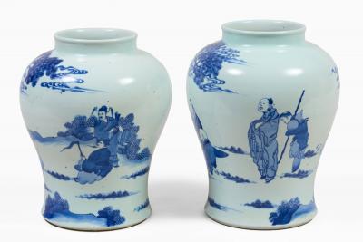 Chinese Near Pair 19th Century Blue and White Vases