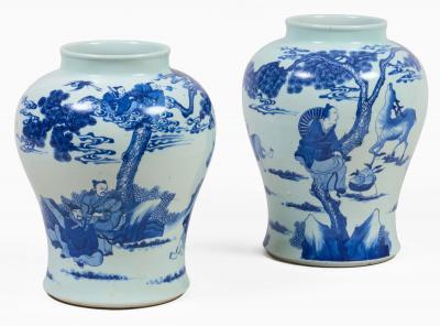 Chinese Near Pair 19th Century Blue and White Vases