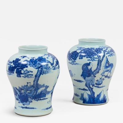 Chinese Near Pair 19th Century Blue and White Vases
