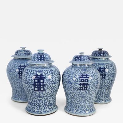 Chinese Off White and Light Blue Vine Pattern Lidded Porcelain Ginger Jars