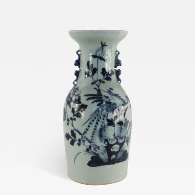Chinese Off White and Navy Blue Bird Motif Porcelain Urn