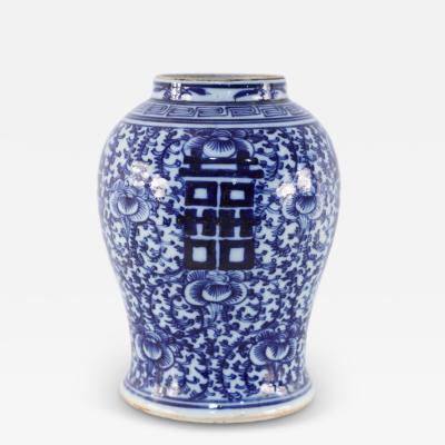 Chinese Off White and Navy Vine Motif Porcelain Urn Vase