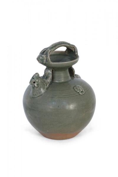 Chinese Olive Green Handled Porcelain Jug