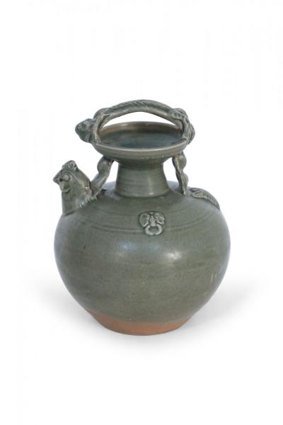 Chinese Olive Green Handled Porcelain Jug
