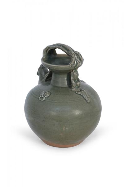 Chinese Olive Green Handled Porcelain Jug