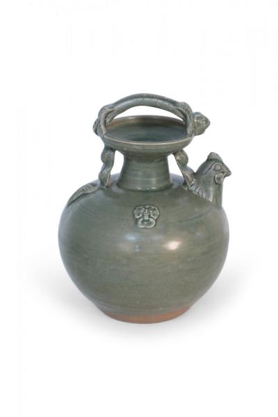 Chinese Olive Green Handled Porcelain Jug