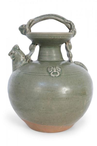 Chinese Olive Green Handled Porcelain Jug