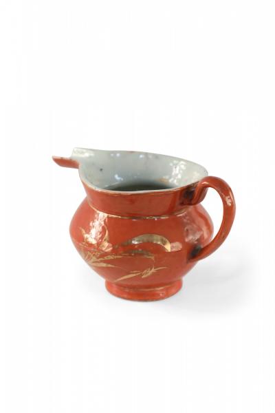 Chinese Orange and Gold Botanical Porcelain Pitcher