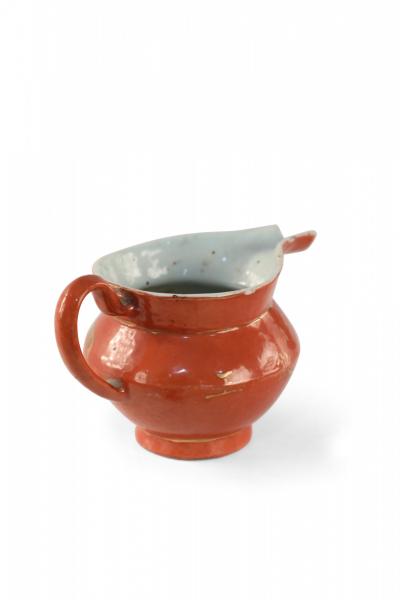 Chinese Orange and Gold Botanical Porcelain Pitcher