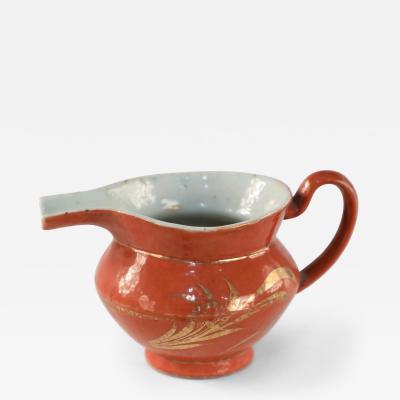 Chinese Orange and Gold Botanical Porcelain Pitcher
