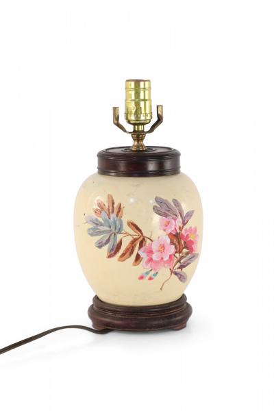 Chinese Pale Yellow and Colorful Floral Porcelain Table Lamp