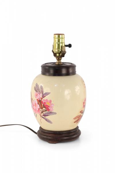 Chinese Pale Yellow and Colorful Floral Porcelain Table Lamp