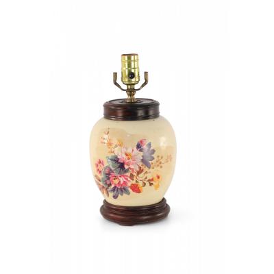 Chinese Pale Yellow and Colorful Floral Porcelain Table Lamp