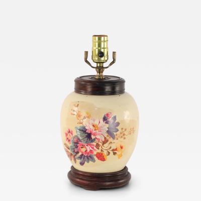 Chinese Pale Yellow and Colorful Floral Porcelain Table Lamp